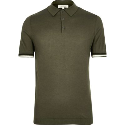Dark green tipped knitted polo shirt